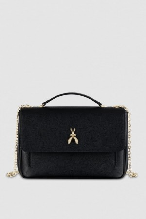 Patrizia Pepe Fly Leather Shoulder Bag With Chain Nere | YIMA-16958