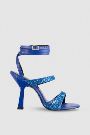 Patrizia Pepe Glitter-coated Fabric Heeled Sandal Blu | QSWX-50791