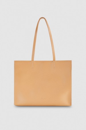 Patrizia Pepe Hammered Leather Shopping Bag Beige | SIUH-95837