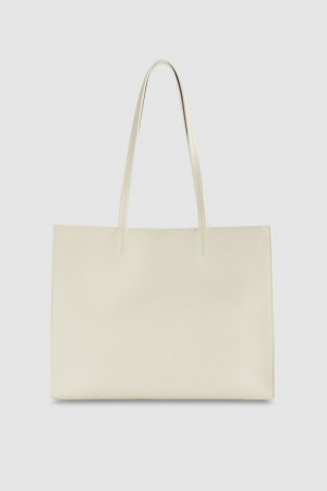 Patrizia Pepe Hammered Leather Shopping Bag Beige | SLUN-59203