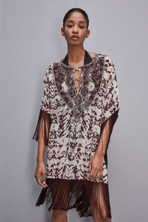 Patrizia Pepe Hand-embroidered Kaftan With Georgette Fringing Colorate | YEUP-78319