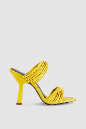 Patrizia Pepe Heeled Sandal In Smooth Leather With Gold-colored Mini Logo Gialle | GMVP-75941