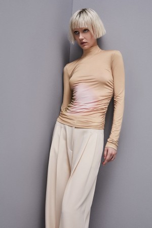 Patrizia Pepe High Neck Jersey Top Beige | PWZG-38062