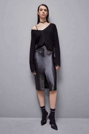 Patrizia Pepe High-waisted Midi Skirt In Faux Leather Nere | ZLPT-61032