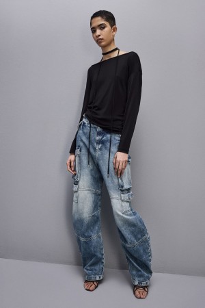Patrizia Pepe Jersey Dropped Shoulder Sweater Nere | HRXV-91546
