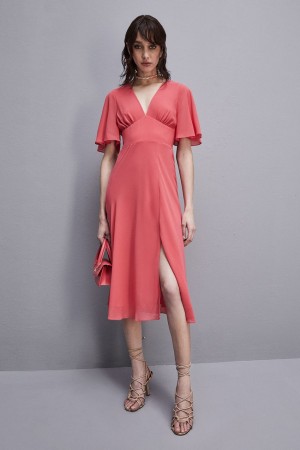Patrizia Pepe Jeweled Dress In Georgette With Square Back Neckline Rosa | FLOX-21587