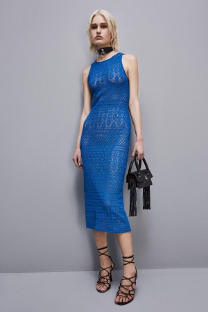 Patrizia Pepe Lace Midi Dress Blu | MNWB-05643