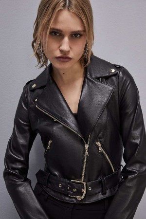 Patrizia Pepe Leather Biker Jacket Nere | OMKT-43219