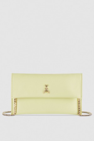 Patrizia Pepe Leather Clutch Bag With Chain Shoulder Strap Gialle | VAHL-36750