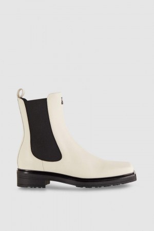 Patrizia Pepe Leather Square Toe Beatles Boots Beige | CWFV-92174