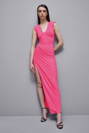 Patrizia Pepe Long Crape Dress With Draping Rosa | HSXY-83190