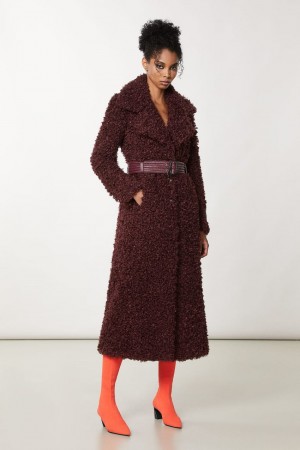Patrizia Pepe Long Fluffy Coat With Belt Viola | SWZM-23651