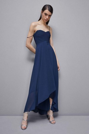 Patrizia Pepe Long Georgette Dress With Pleating Blu | NJXS-90231