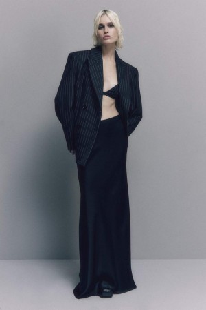 Patrizia Pepe Long Low-waisted Satin Skirt Nere | NXAV-28914