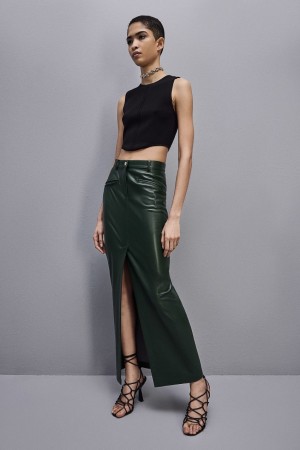Patrizia Pepe Long Skirt In Coated Fabric Verdi | GXYF-39867