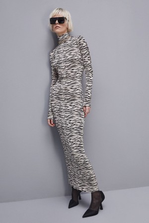 Patrizia Pepe Long Slim Fit Dress Animalier | UTGJ-45287