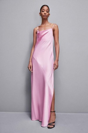 Patrizia Pepe Long Viscose Satin Mermaid Dress Rosa | UFNI-03492