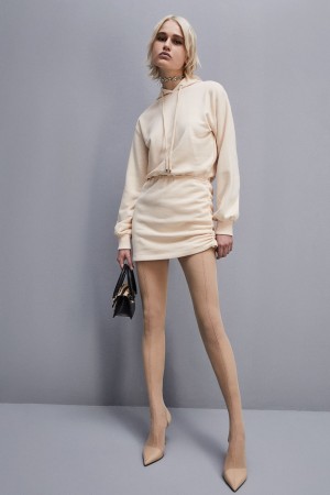 Patrizia Pepe Long-sleeved Fleece Dress Beige | NRUY-01758