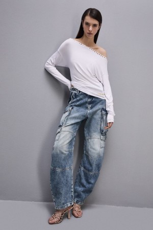 Patrizia Pepe Long-sleeved Jersey Sweater Bianche | HENT-24681