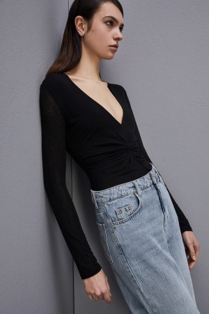 Patrizia Pepe Long-sleeved Jersey T-shirt Nere | YVUI-57316