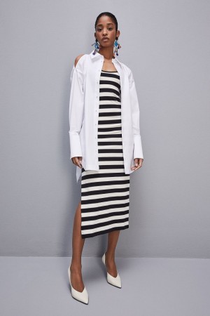Patrizia Pepe Long-sleeved Oversized Cotton Shirt Bianche | GXOY-78256