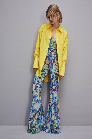 Patrizia Pepe Long-sleeved Oversized Cotton Shirt Gialle | VAJN-47863