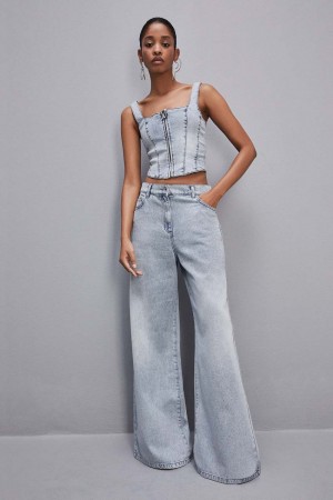 Patrizia Pepe Low Rise Oversized Denim Jeans Blu Chiaro | QZGY-71245