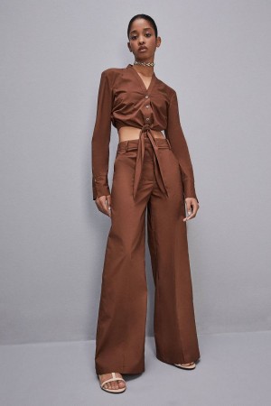 Patrizia Pepe Low-waisted Palazzo Fit Pants Marroni | UJRV-69172