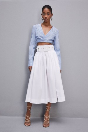 Patrizia Pepe Midi Flared Skirt With Belt Bianche | WKTU-34628