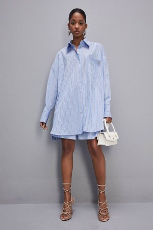 Patrizia Pepe Mini Over Shirt Dress Blu Chiaro | RFYW-12730