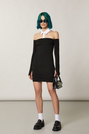 Patrizia Pepe Mini Sheath Dress With Collar Nere | BGJT-95687
