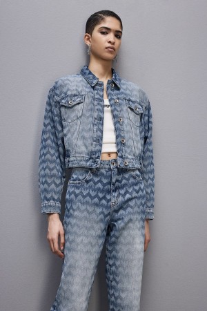 Patrizia Pepe Monogram Denim Jacket Blu | UPQX-86719