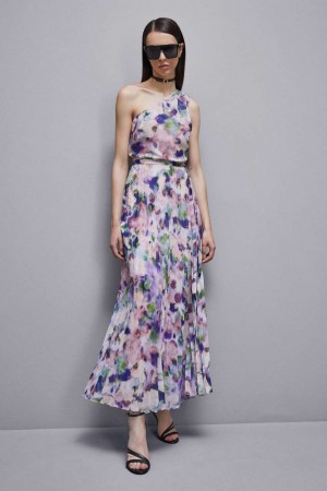 Patrizia Pepe One-shoulder Pleated Chiffon Dress Colorate | YDLE-28069