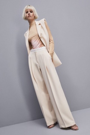 Patrizia Pepe Palazzo Pants In Technical Fabric Beige | ZAQT-70561