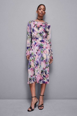 Patrizia Pepe Patterned Chiffon Midi Dress Colorate | EOCR-07326