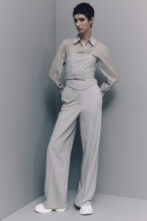 Patrizia Pepe Pinstripe Flannel Pants Grigie | RBSX-41892
