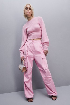 Patrizia Pepe Rib Knit Sweater With Round Neckline Rosa | JDSZ-46132