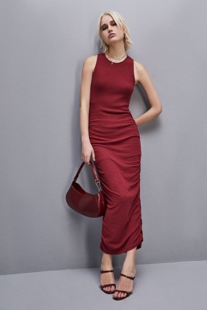 Patrizia Pepe Ribbed Viscose Dress Rosse | VEWY-79026