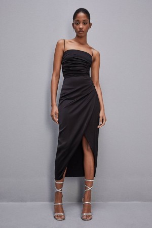 Patrizia Pepe Satin Midi Dress Nere | GOBT-54730
