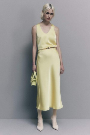 Patrizia Pepe Shiny Satin Midiskirt Gialle | AIOX-39172