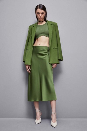 Patrizia Pepe Shiny Satin Midiskirt Verdi | JGZM-93806