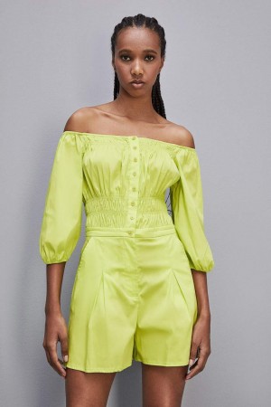 Patrizia Pepe Short Jumpsuit In Stretch Cotton-blend Poplin Gialle | JDBS-14329