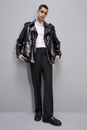 Patrizia Pepe Short Sequin Trench-effect Jacket Nere | SHYV-47392