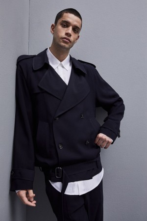 Patrizia Pepe Short Trench-effect Jacket In Viscose Twill Blu | EYPN-38925