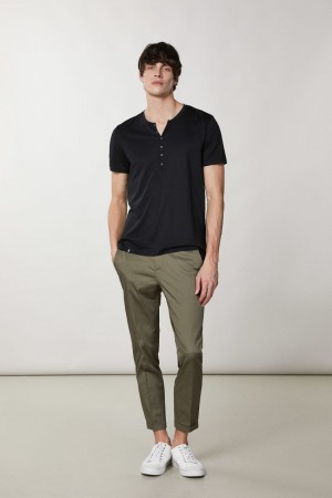 Patrizia Pepe Short-sleeved Henley T-shirt Nere | QXOM-68529