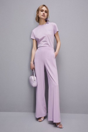 Patrizia Pepe Short-sleeved T-shirt With Logo In Organic Cotton Viola | WIGO-96314