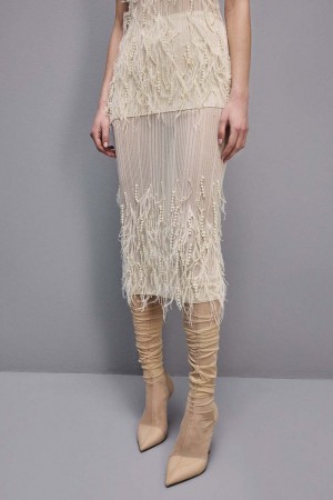 Patrizia Pepe Skirt With Feather And Pearl Embroidery Bianche | ECGA-12068