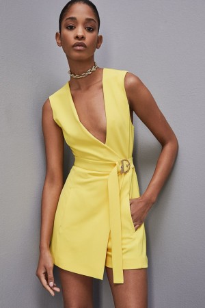 Patrizia Pepe Sleeveless Jumpsuit In Fluid Twill Gialle | GTEI-84021