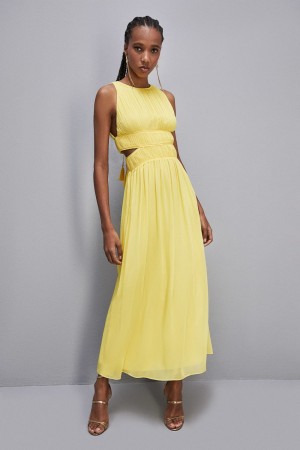 Patrizia Pepe Sleeveless Long Dress With Pleated Effect Gialle | YNBK-41376