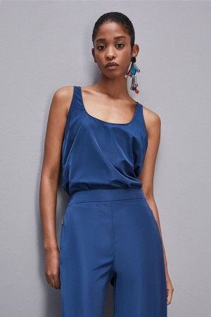 Patrizia Pepe Sleeveless Top Shirt With Round Neckline Blu Chiaro | UFYP-19075